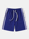 Mens Side Stripe Ribbon Patchwork Embroidered Loose Casual Shorts - Blue