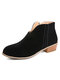 Plus Size Women Casual Comfy Suede V Shape Chunky Heel Zip Ankle Boots - Black