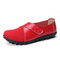 LOSTISY Splicing Leather Hook Loop Soft Sole Casual Flat Loafers - Red