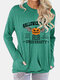 Halloween Cartoon Pumpkin Letters Print Long Sleeve Pocket T-shirt - Green