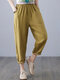 Solid Elastic Waist Casual Pants with Pocket for Women - Ginger