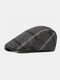 Men Cotton Stripe Outdoor Leisure Vintage British Style Wild Forward Hat Flat Cap - Dark Gray
