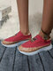 Plus Size Women Retro Casual Elastic Slip-on Comfy Breathable Platform Sneakers - Red
