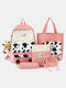 4 PCS Canvas Preppy Cow Pattern Multifunction Combination Bag Tote Backpack Crossbody Clutch Wallet - Pink