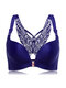 Butterfly Embroidery Front Closure Wireless Adjustable Gather Soft Bras - Blue