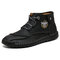 Men Hand Stitching Comfort Soft Lace Up Microfiber Leather Boots - Black