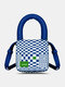 Women Faux Leather Fashion Chess Board Pattern Color Matching Multi-Carry Mini Handbag Crossbody Bag - Blue