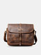 Men Faux Leather Tiger Skin Pattern Vintage Multifunction Multi-Pocket Briefcase Handbag Crossbody Bag - Brown