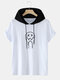 Mens Drip Face Graphic Short Sleeve Drawstring Hooded T-Shirts - White