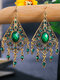Vintage Bohemian Hollow Carved Rhombus Inlaid Rhinestone Alloy Earrings - Green