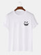 Mens Funny Face Print Crew Neck Casual Short Sleeve T-Shirts - White