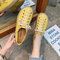 Women Lace Up Solid Color Casual Fashion Claosed Toe Flat Shoes - Yellow