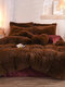 4Pcs AB Sided Plain Color Crystal Velvet Comfy Bedding Duvet Cover Set Pillowcase Adults Bed Duvet Set - Coffee
