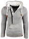 Mens Letter V-Neck Zip Knit Pullover Casual Drawstring Hooded Sweaters - Gray