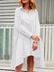 Casual Solid Color A-Line Pockets Loose Pleated Dress - White