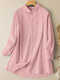 Solid Long Sleeve Lapel Button Front Shirt - Pink