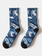 Unisex Cotton Tie-dye Skateboard Coconut Tree Pattern Printed Non-slip Breathable Thickened Socks - Dark Blue