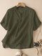 Solid Short Sleeve Stand Collar Casual Blouse For Women - Dark Green