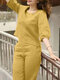 Women Solid Square Collar Button Front Casual Cotton Co-ords - Yellow