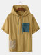 Men Hit Pocket Mesh Patchwork String Hooded Soft Breathable T-Shirts - Yellow