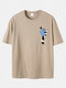Plus Size Mens Cartoon Panda Print Casual 100% Cotton Short Sleeve T-Shirt - Khaki