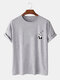 Mens 100% Cotton Solid Color Panda Print Thin Casual T-Shirt - Gray
