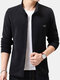 Mens Cotton Fabric Solid Fleece Warm Long Sleeve Stand Collar Coat - Black