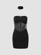 Mesh Stitch Halter Open Back Mini Sexy Dress - Black