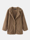 Fleece Lapel Long Sleeve Button Plus Size Short Coat for Women - Khaki