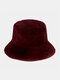 Unisex Faux Rabbit Fur Solid Color Autumn Winter Simple Warmth Bucket Hat - Wine Red
