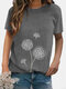 O-neck Flower Print Short Sleeve Casual T-shirt For Women - Grey