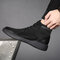 Men Retro Color Leather Fabric Splicing Non-slip Soft Sole Casual Boots - Black