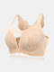 Plus Size Women Daisy Embroidered Beauty Back Front Closure Wireless Gather Bras - Nude