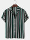 Mens Multi-Color Striped Print Loose Casual Short Sleeve Shirts - Green