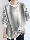 Stripe Drop Shoulder Loose Long Sleeve Casual Sweatshirt - Branco