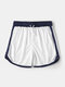 Mesh Colorblock Quickly Dry Swim Trunks Drawstring Gym Running Sports Shorts With Pockets - White