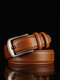 Men Second Layer Cowhide Solid Color Alloy Pin Buckle Casual Business Belt - Yellow Brown