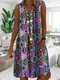 Ethnic Tie-dyed Print Sleeveless Loose V-neck Dress For Women - Purple