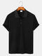Mens Knit Texture Stripe Solid Sports Short Sleeve Golf Shirts - Black