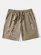 Mens Cherry Blossoms Japanese Print Street Drawstring Shorts With Pocket - Brown