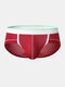 Mens Thin Breathable Underwear Contrast Colors U Convex Mid Waist Boxer Briefs - Red