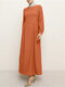 Casual Solid Color O-neck Long Sleeve Plus Size Button Dress for Women - Orange
