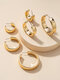 Trendy Simple Wide Geometric C-shaped Alloy Hoop Earrings - Golden Earrings Set