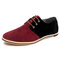 Men Leather Splicing Non Slip Large Size Soft Casual Shoes - Red