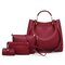 Women Plain Faux Leather Four-piece Set Handbag Shoulder Bag Clutch Bag - Red