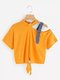 Women's T Shirt Bow Hollow Out Short Sleeve O Neck Top - Yellow