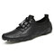 Men Genuine Leather Non Slip Soft Sole Casual Driving Shoes - Black