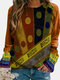 Ethnic Print O-neck Long Sleeve Regular Plus Size Sweatshirt - Yellow