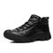Men Cow Leather Non Slip Plush Lining Anti-collision Outdoor Casual Boots - Black