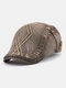 Men Cotton Argyle Pattern Embroidered Stars Stripes Leather Label Casual Beret Flat Caps - Coffee